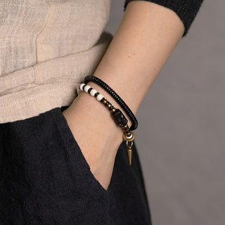 Buddha Gift Bone Beads Ebony Wood Copper Strength Couple Bracelet