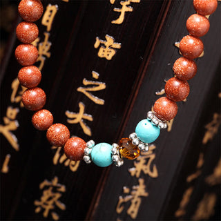 Buddha Gift 108 Mala Beads Goldstone Om Mani Padme Hum Swastika Confidence Bracelet