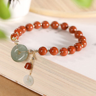 Buddha Gift 14k Gold Filled Jade Red Agate Peace Buckle Copper Coin Gourd Confidence Bracelet