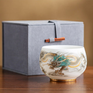 Buddha Gift Dragon Phoenix Auspicious Clouds Ceramic Teacup Kung Fu Tea Cup With Gift Box