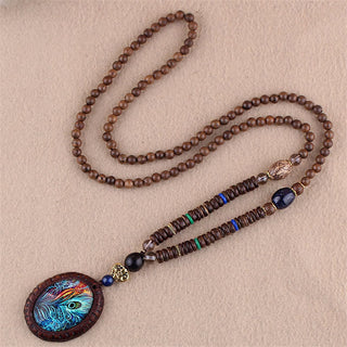 Buddha Gift Tibetan Wenge Wood Bodhi Seed Agate Elephant Protection Necklace Pendant