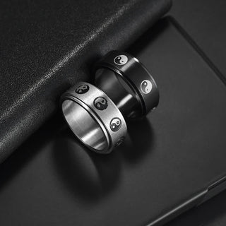 Buddha Gift Yin Yang Titanium Steel Balance Rotatable Ring