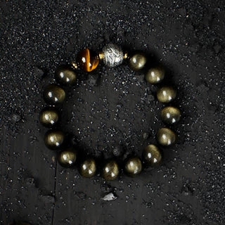 Buddha Gift To Experience a Reversal of Fortune Rainbow Obsidian Gold Sheen Obsidian Protection Bracelet