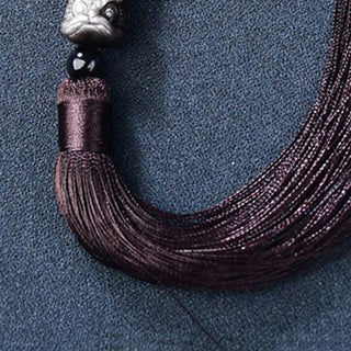 Buddha Gift Natural Silver Sheen Obsidian Lion Wrist Mala Protection Tassels Pocket Mala Car Decoration