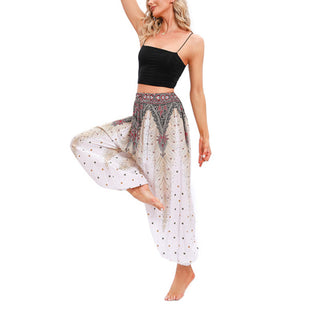 Buddha Gift Peacock Feather Pattern Loose Harem Trousers Women's Yoga Pants