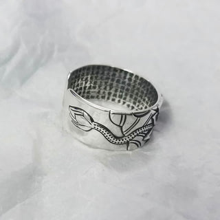 Buddha Gift 999 Sterling Silver Lotus Symbol Heart Sutra Protection Ring