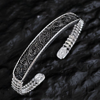 Buddha Gift Tang Dynasty Flower Design Engraved Copper Luck Cuff Bracelet Bangle Adjustable Ring