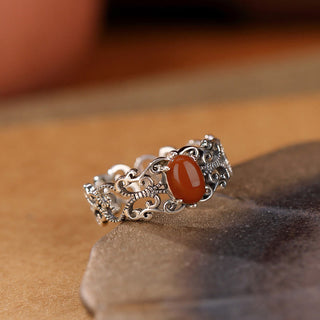 Buddha Gift 925 Sterling Silver Vintage Red Agate Self-acceptance Calm Ring