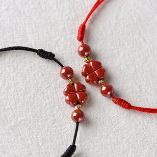 Buddha Gift Four Leaf Clover Cinnabar Blessing Calm String Bracelet Anklet