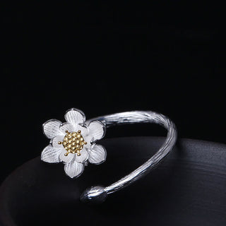 Buddha Gift 925 Sterling Silver Lotus Flower Blessing Ring