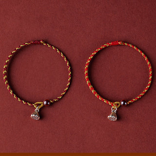 Buddha Gift Handcrafted Red Gold Rope Lotus Peace And Joy Charm Braid Bracelet