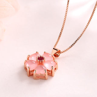 Buddha Gift Pink Crystal Love Heart Flower Soothing Necklace Pendant