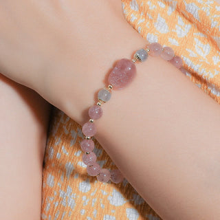 Buddha Gift Moonstone Strawberry Quartz Tourmaline PiXiu Healing Bracelet
