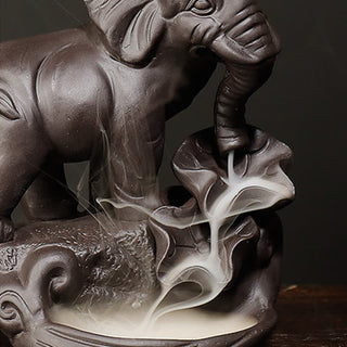 Buddha Gift Tibetan Elephant Purple Clay Backflow Smoke Fountain Peace Healing Incense Burner Decoration