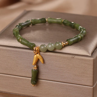 Buddha Gift Green Bamboo Jade Leaf Pattern Wealth Luck Bracelet