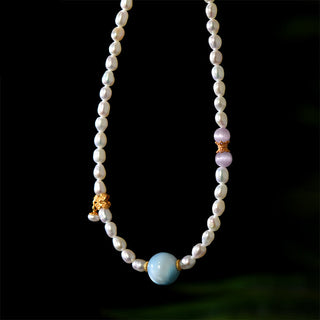 Buddha Gift 925 Sterling Silver Natural Pearl Larimar Sincerity Necklace Pendant