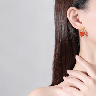 Buddha Gift 925 Sterling Silver Hetian Jade Red Agate Beaded Abundance Earrings