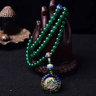 Buddha Gift 108 Mala Beads Natural Green Agate Bodhisattva Green Tara Manifestation Charm Bracelet