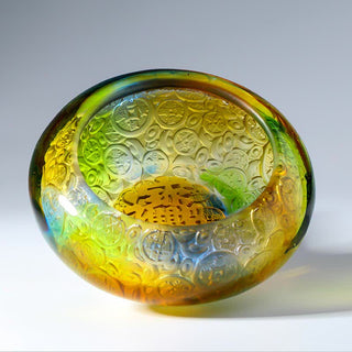 Buddha Gift Handmade Liuli Crystal Treasure Bowl Ingots Art Piece Home Decoration