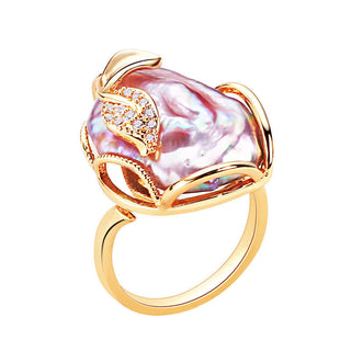 Buddha Gift Pearl Copper Plated Gold Flower Happiness Wealth Ring