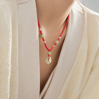 Buddha Gift 925 Sterling Silver Natural Hetian Cyan Jade Flower Pentagram Luck Red Rope Necklace Pendant Bracelet Set