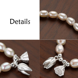 Buddha Gift 999 Sterling Silver Lotus Flower Pod Natural Pearl Healing Bracelet