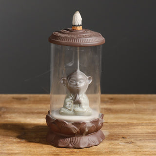 Buddha Gift Meditation Wukong Monkey King Purple Clay Windshield Lotus Backflow Smoke Fountain Incense Burner Decoration