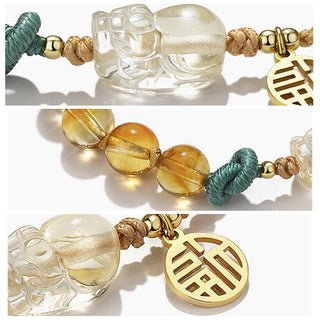 Buddha Gift Citrine PiXiu Fu Character Prosperity String Braided Bracelet