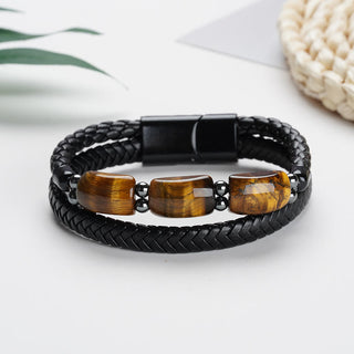 Buddha Gift Natural Tiger Eye Protection Willpower Magnetic Buckle Leather Bracelet