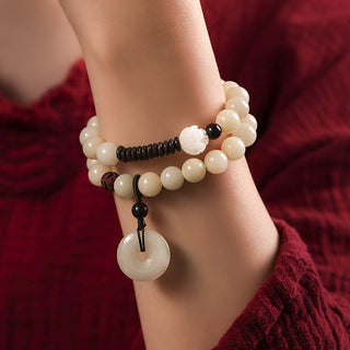 Buddha Gift Bodhi Seed Green Sandalwood Lotus Peace Buckle Harmony Double Wrap Bracelet