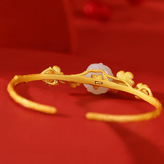 Buddha Gift 925 Sterling Silver Plated Gold Hetian Jade  Plum Blossom Luck Necklace Pendant Bracelet Bangle Ring