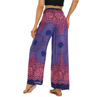 Buddha Gift Bohemian Compass Flower Print Lace-up Wide Leg Pants Women's Yoga Pants