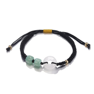 Buddha Gift 2Pcs Green Aventurine White Jade Peace Buckle Luck Braided Couple Bracelet
