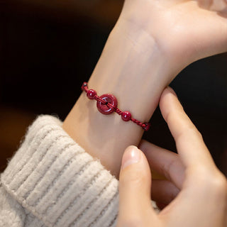 Buddha Gift Handmade Cinnabar Peace Buckle Safe and Healthy Charm Blessing String Bracelet Anklet