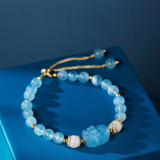 Buddha Gift Aquamarine Strawberry Quartz Amethyst Moonstone PiXiu Healing Bracelet