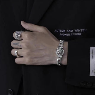 Buddha Gift Tiger Tang Dynasty Flower Design Engraved Luck Energy Bracelet