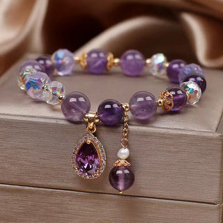 Buddha Gift Natural Amethyst Zircon Love Heart Healing Soul Charm Bracelet