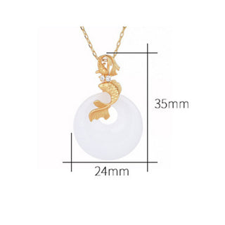 Buddha Gift White Jade Koi Fish Wealth Prosperity Necklace Pendant