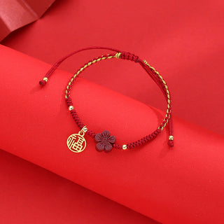 Buddha Gift Cinnabar Flower Fu Character Blessing Braided String Bracelet