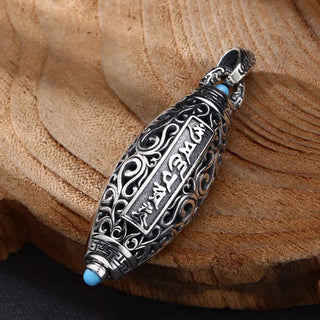 Buddha Gift Tibetan Om Mani Padme Hum Nine-Eye Dzi Bead Pattern Peace Purity Rotatable Necklace Pendant