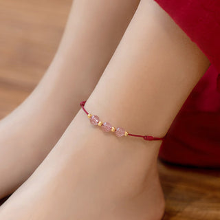 Buddha Gift Strawberry Crystal Beads Luck Red String Anklet
