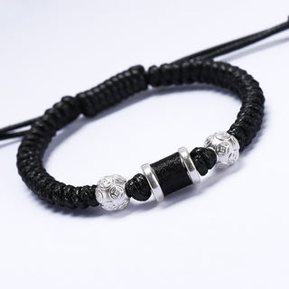 Buddha Gift 999 Sterling Silver Copper Coin Bead Copper Balance Braided String Bracelet