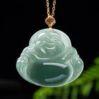 Buddha Gift Laughing Buddha Natural Jade Prosperity Abundance Necklace Pendant