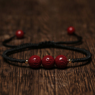 Buddha Gift Handmade Cinnabar Om Mani Padme Hum Engraved Beads Blessing Braided Bracelet