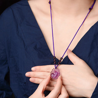 Buddha Gift Natural Amethyst White Crystal Citrine Nine Tailed Fox Luck Necklace Pendant