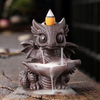 Buddha Gift Lovely Dinosaur Purple Clay Backflow Smoke Fountain Healing Incense Burner Decoration