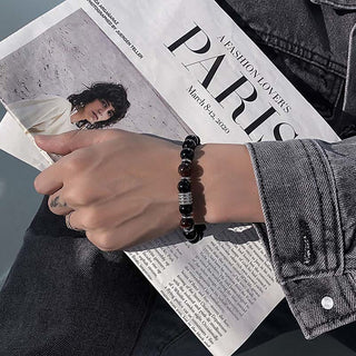 Buddha Gift Natural Black Obsidian Tiger Eye Strength Fulfillment Bracelet