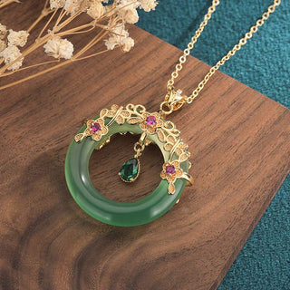 Buddha Gift Natural Round Cyan Jade Healing Necklace Pendant