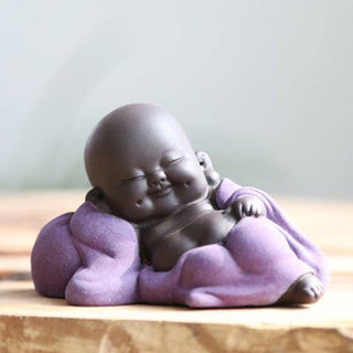 Buddha Gift Always Smiling Laughing Buddha Wealth Luck Purple Clay Maitreya Statue Decoration
