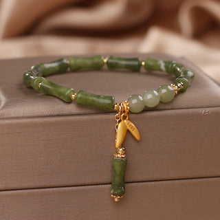 Buddha Gift Green Bamboo Jade Leaf Pattern Wealth Luck Bracelet